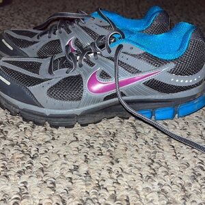 Nike Womens Sz 8.5 FITSOLE 2 Slate Gray w Black Sole & Purple Running Shoes